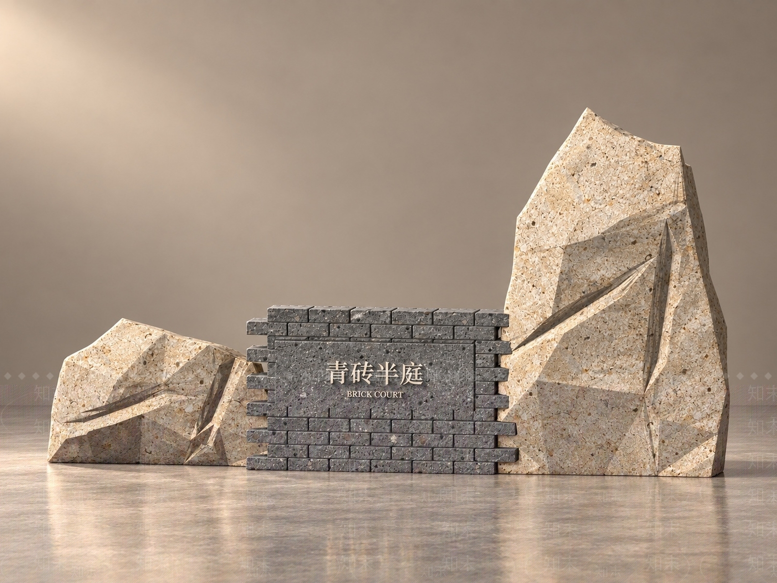 新中式景观景墙3D模型渲染效果图