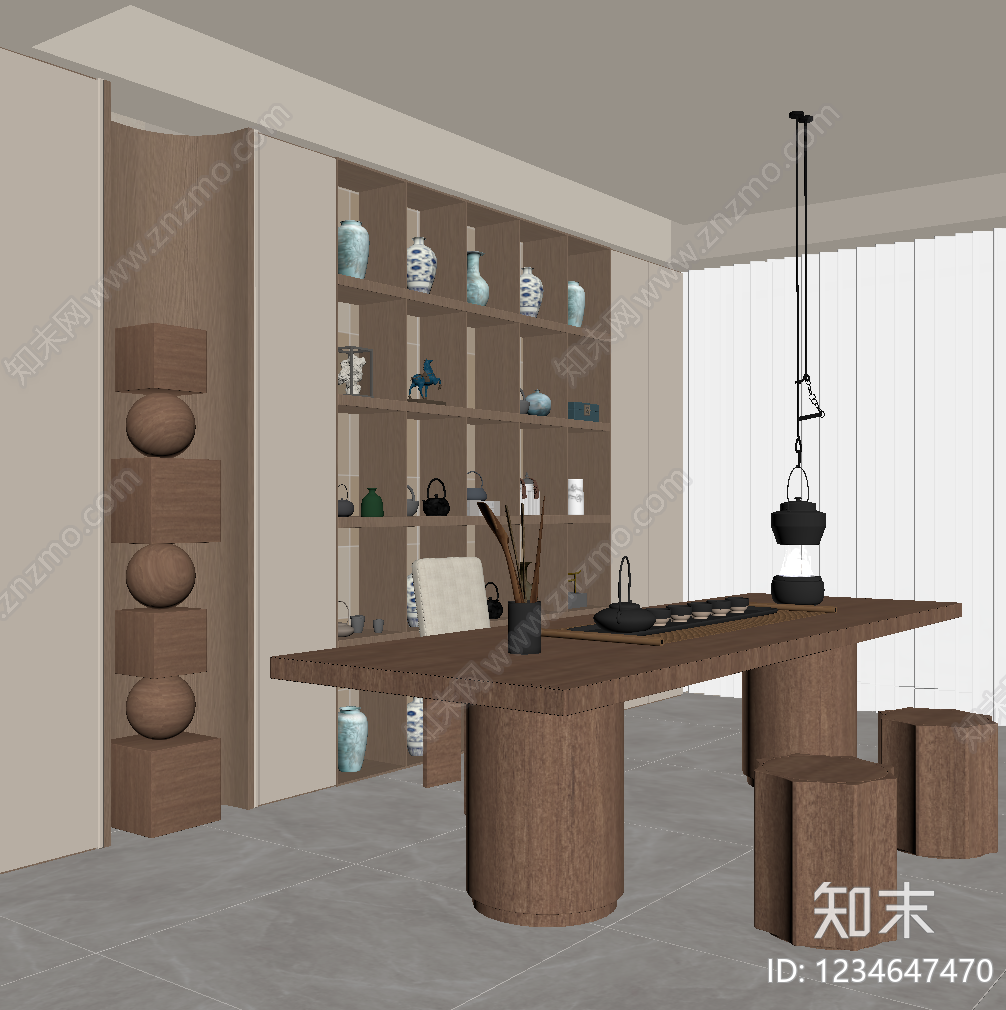 新中式茶室SU模型下载【ID:1234647470】
