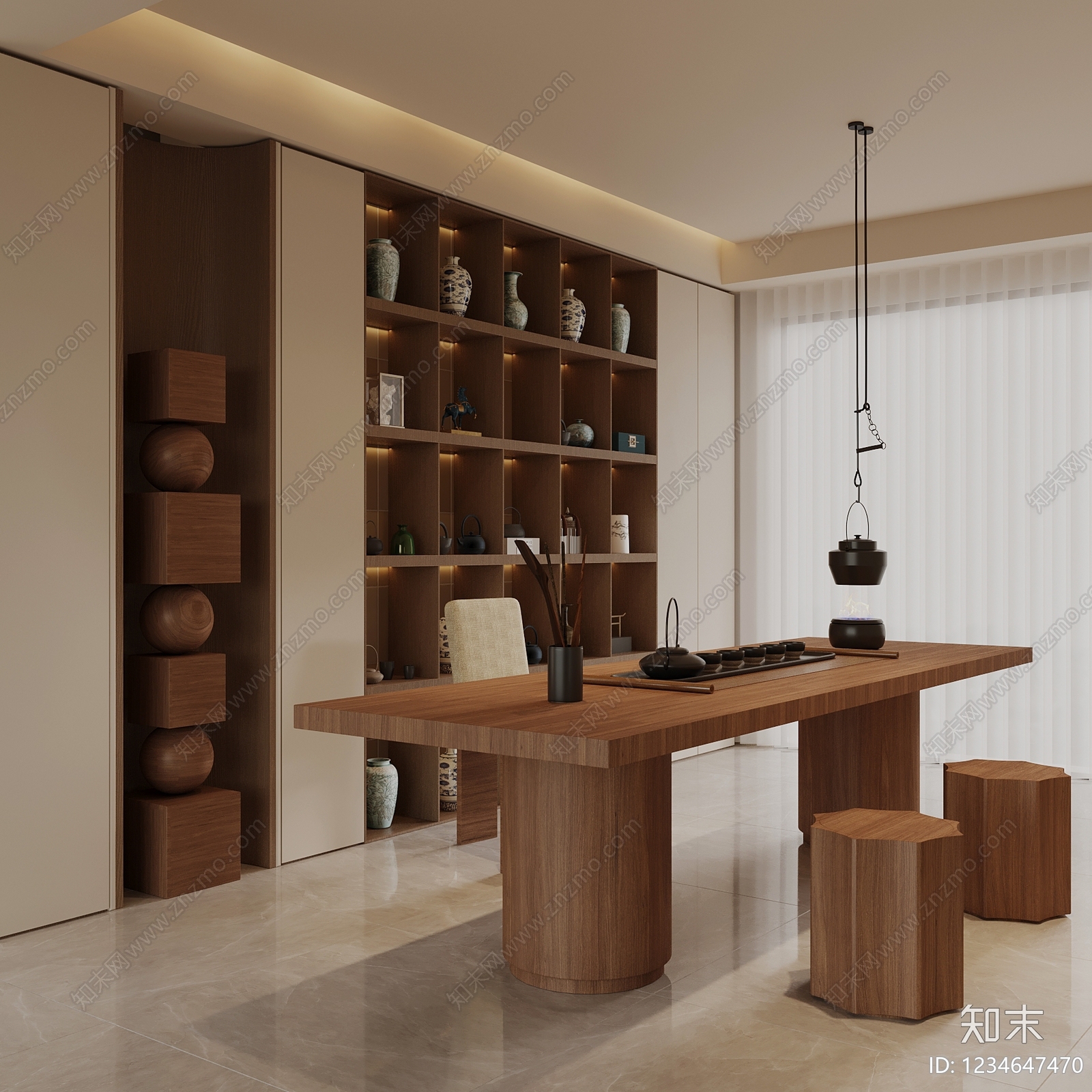 新中式茶室SU模型下载【ID:1234647470】