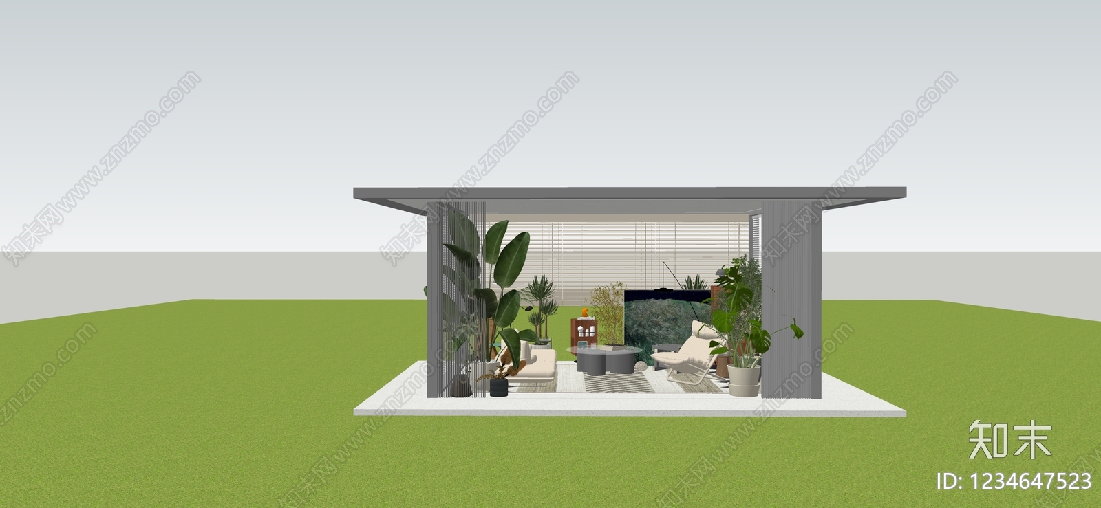现代简约亭子SU模型草图