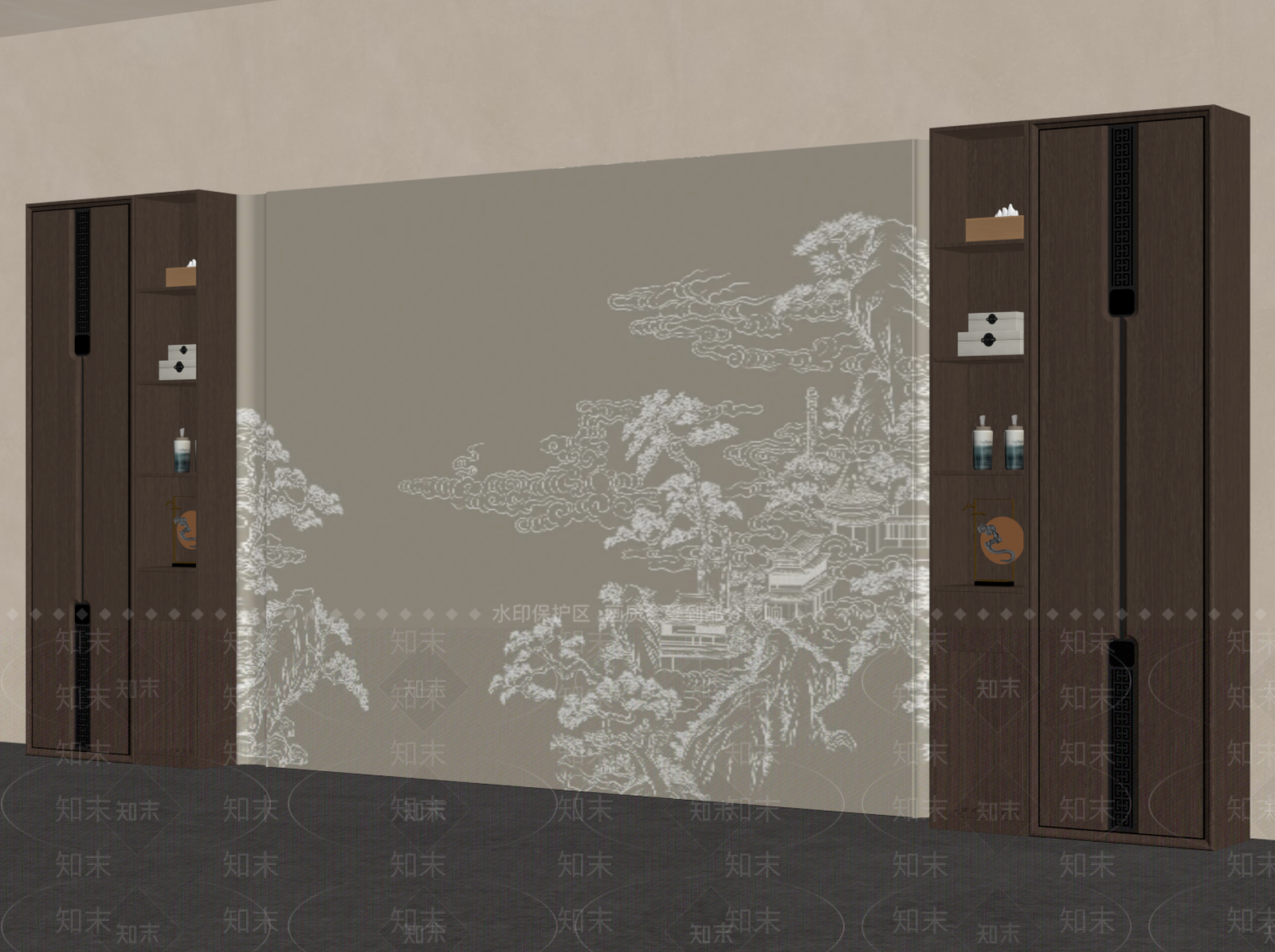 新中式电视背景墙3D模型下载【ID:1234648202】