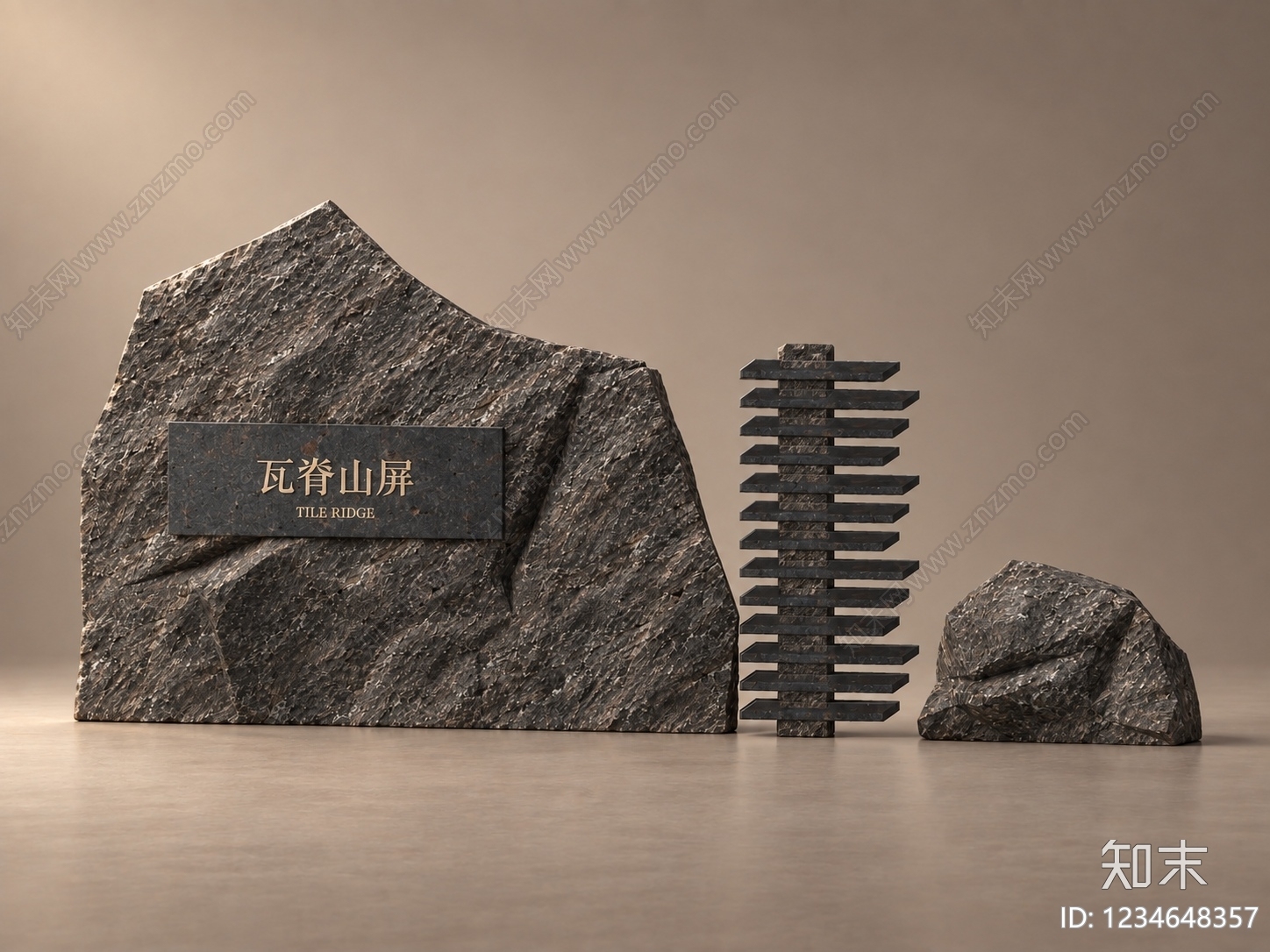 新中式景观景墙3D模型渲染效果图