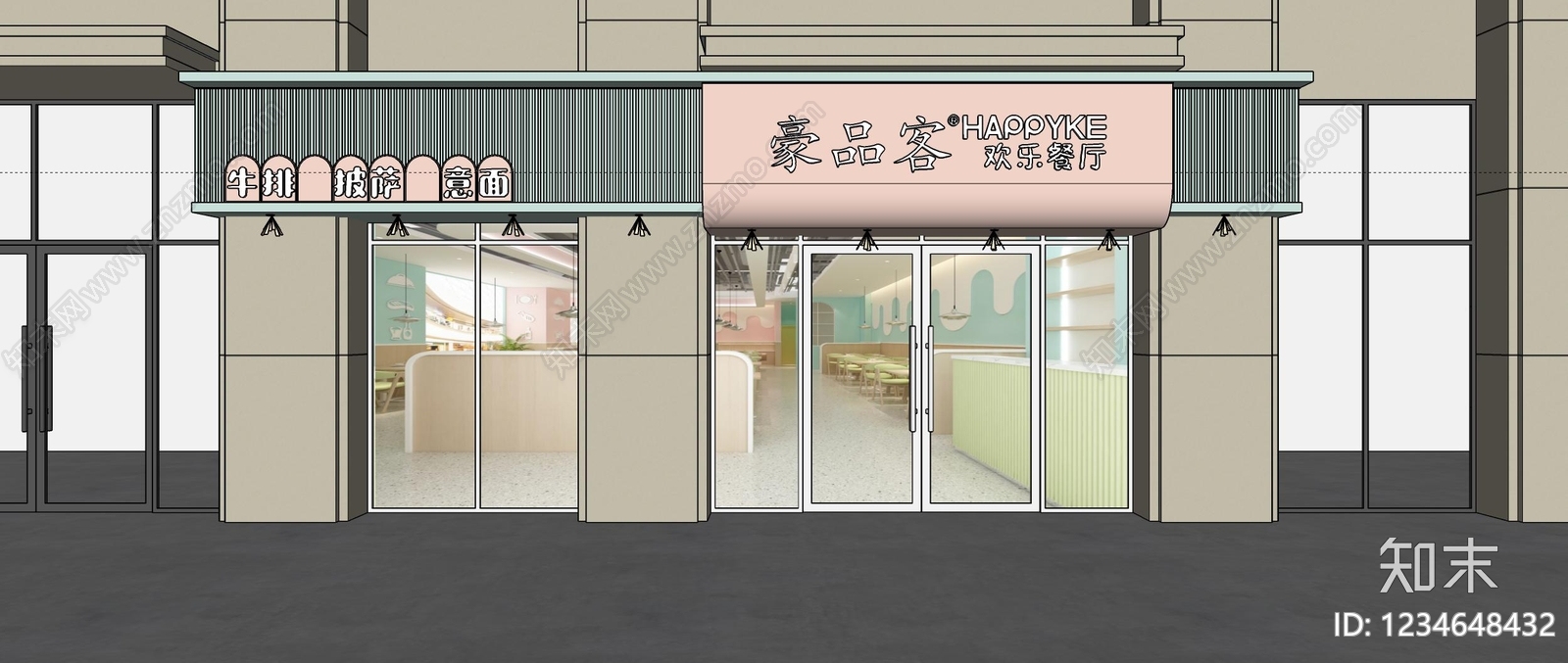 现代简约西餐厅SU模型下载【ID:1234648432】