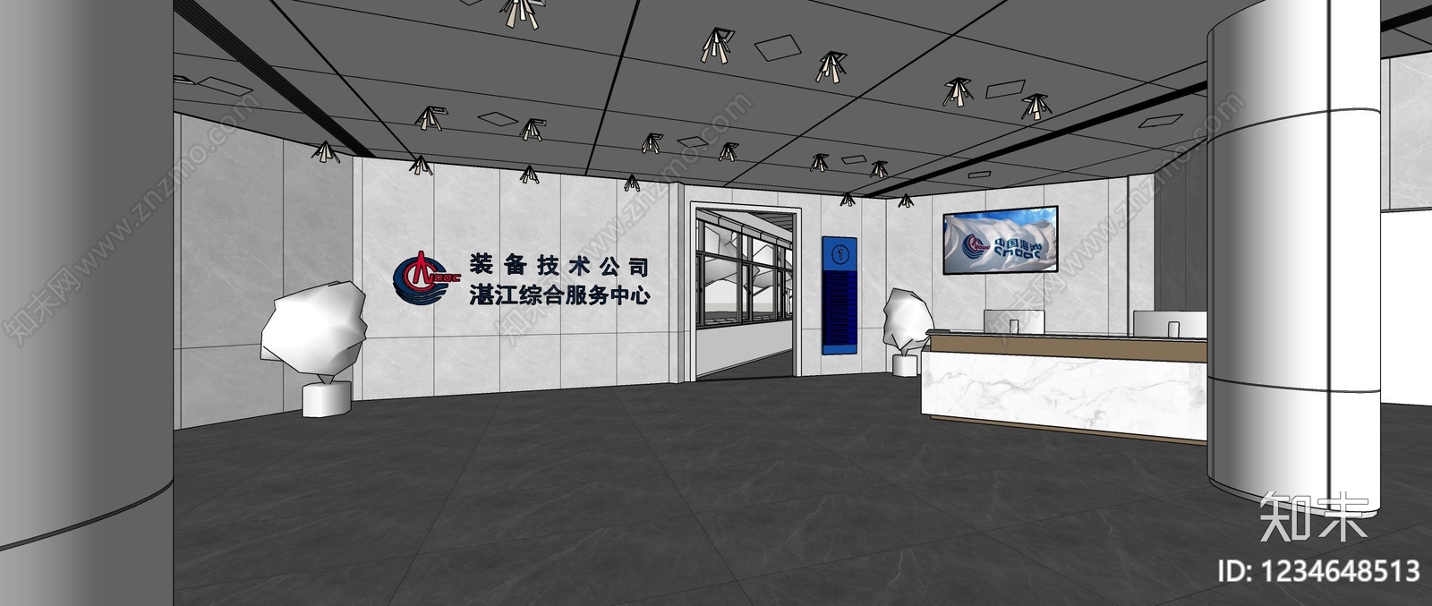 现代简约办公大堂SU模型下载【ID:1234648513】