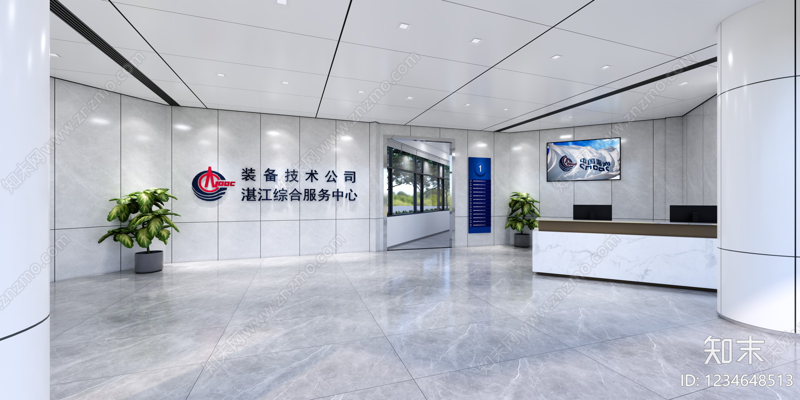 现代简约办公大堂SU模型下载【ID:1234648513】