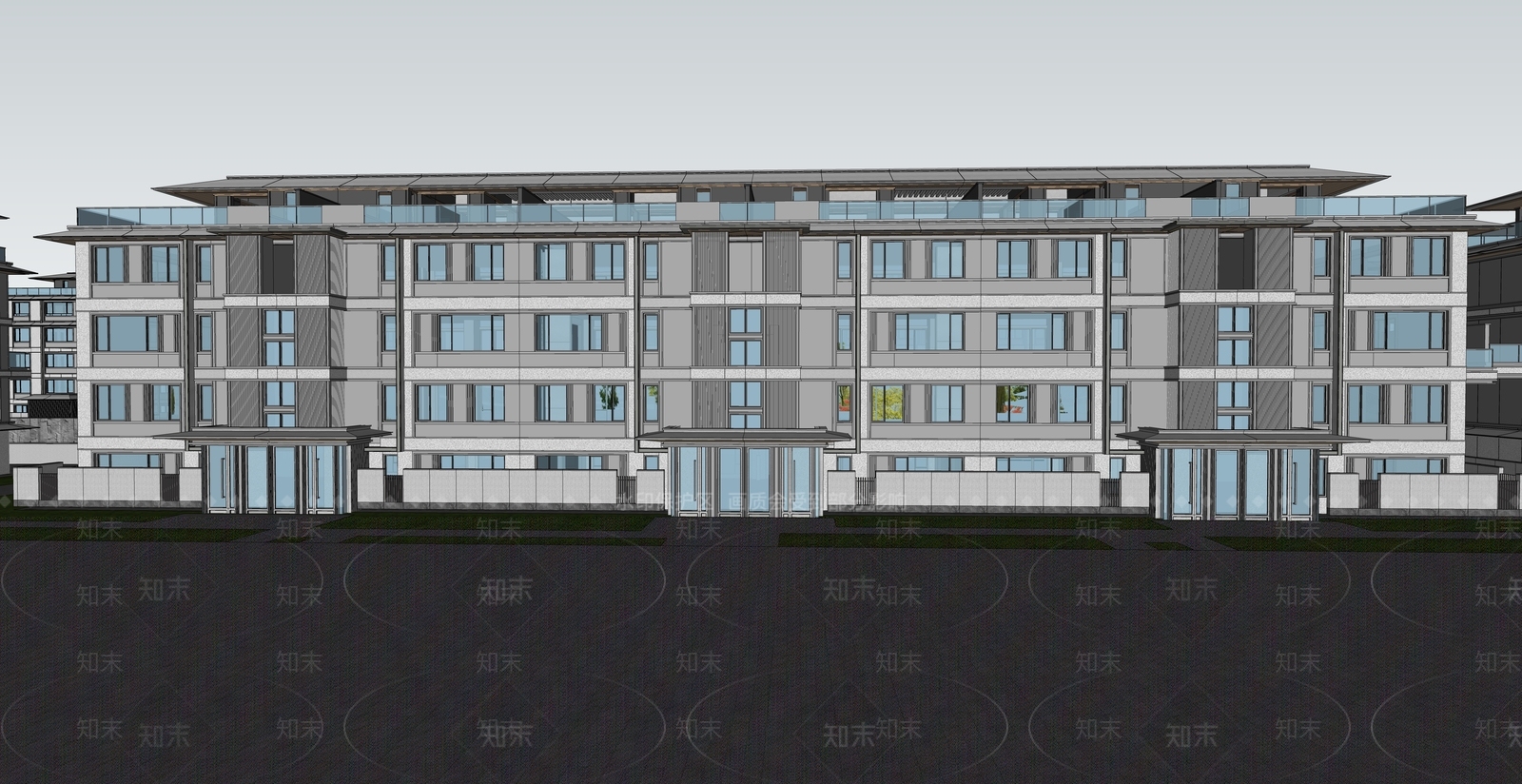 新中式多层住宅SU模型下载【ID:1234648792】