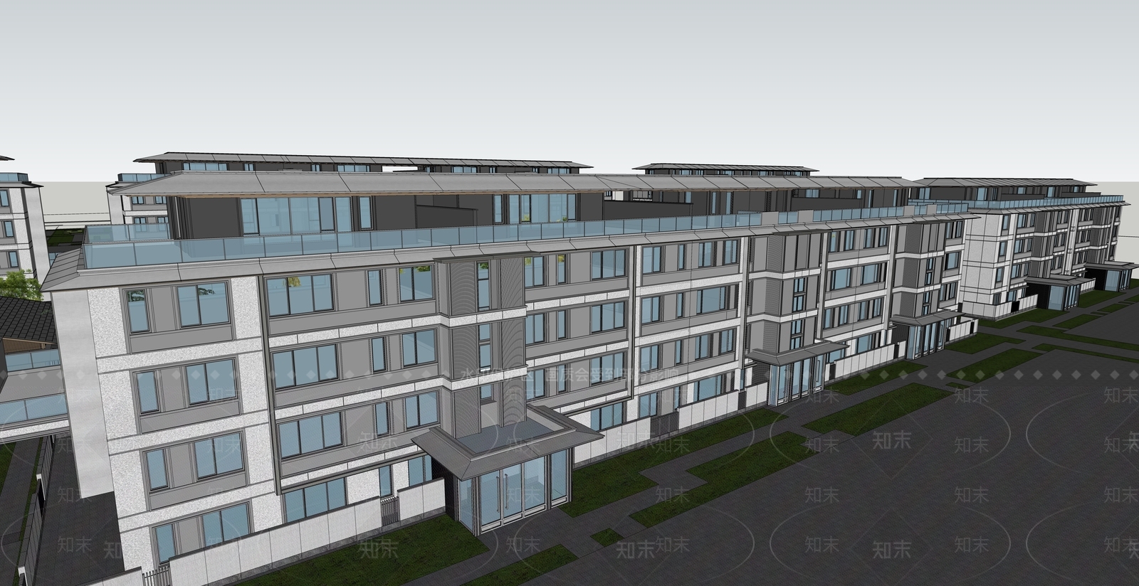新中式多层住宅SU模型下载【ID:1234648792】