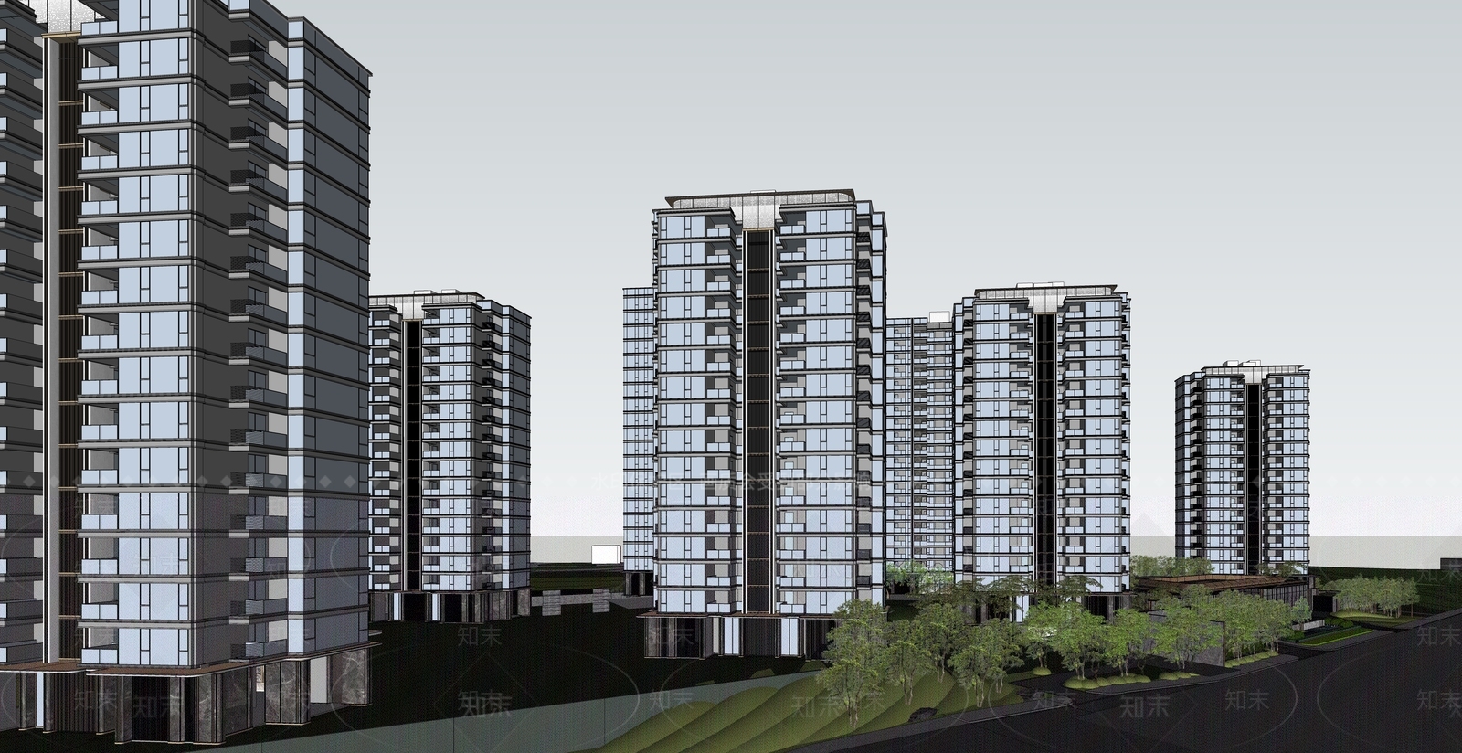 现代主义小区建筑SU模型下载【ID:1234648912】