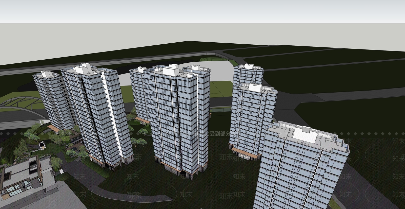 现代主义小区建筑SU模型下载【ID:1234648912】
