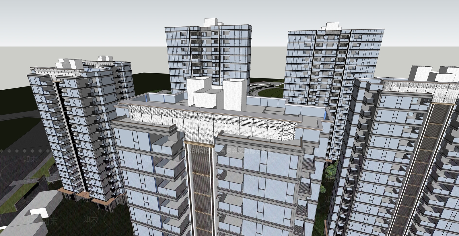 现代主义小区建筑SU模型下载【ID:1234648912】