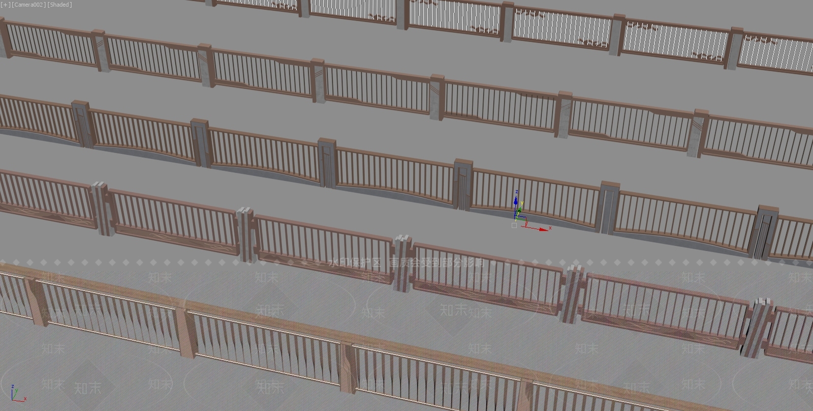 新中式景观栏杆3D模型下载【ID:1234649634】