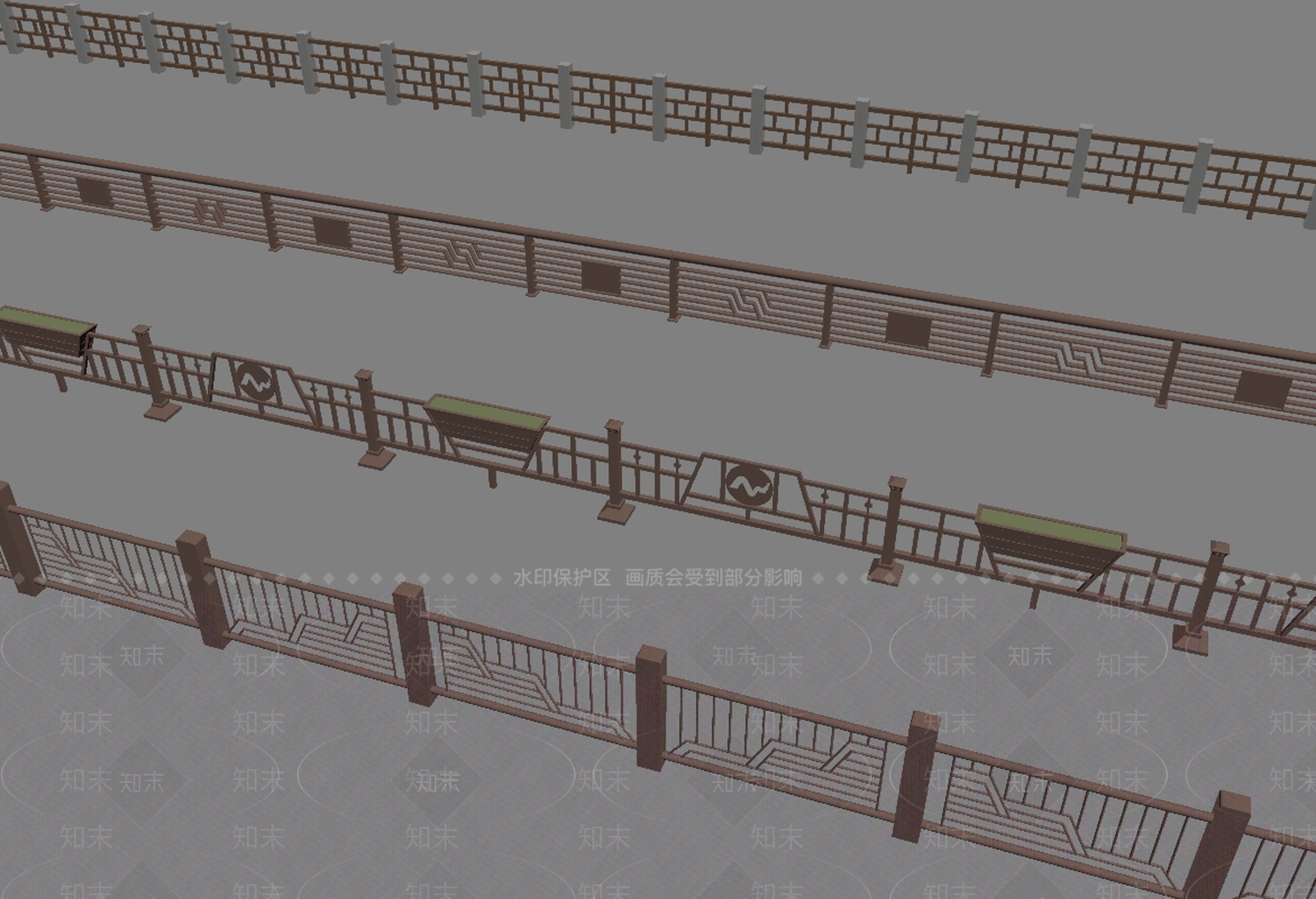 新中式景观栏杆3D模型下载【ID:1234650142】