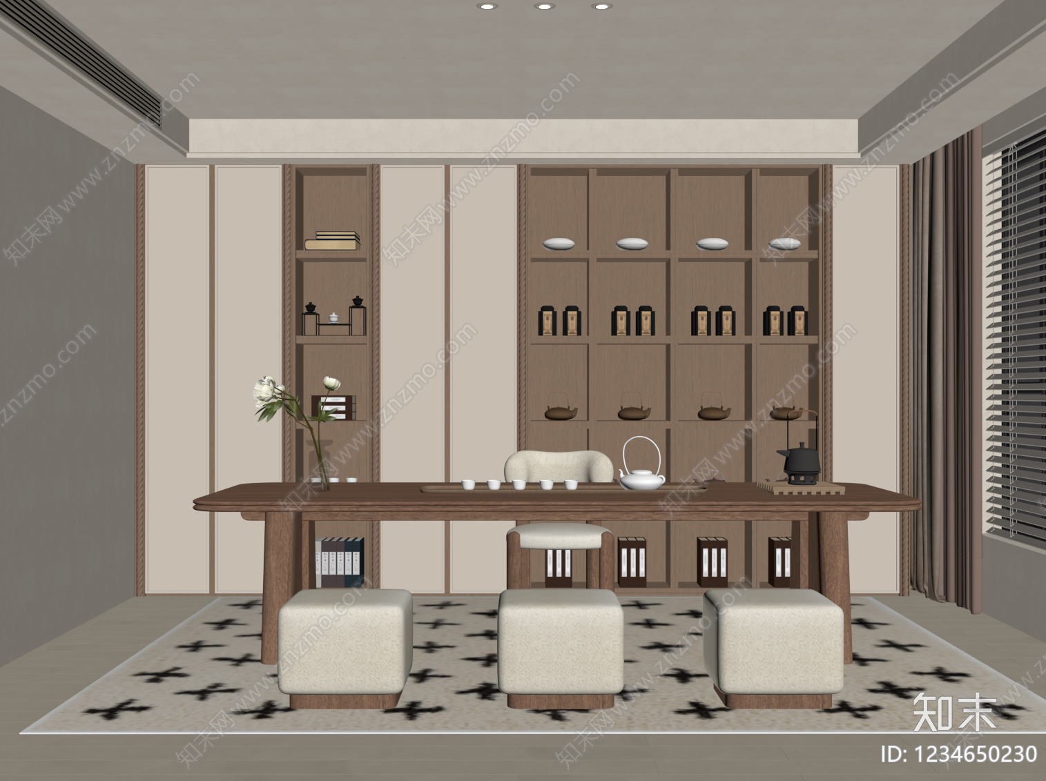 奶油风茶室SU模型下载【ID:1234650230】