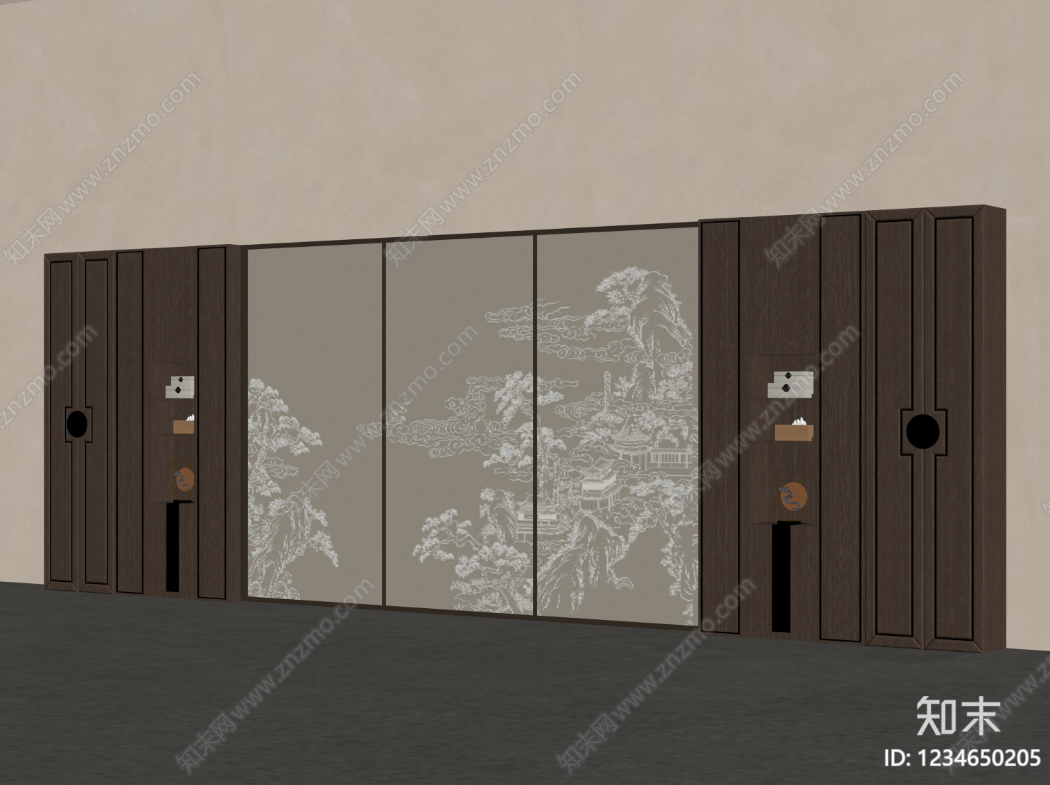 新中式电视背景墙3D模型下载【ID:1234650205】