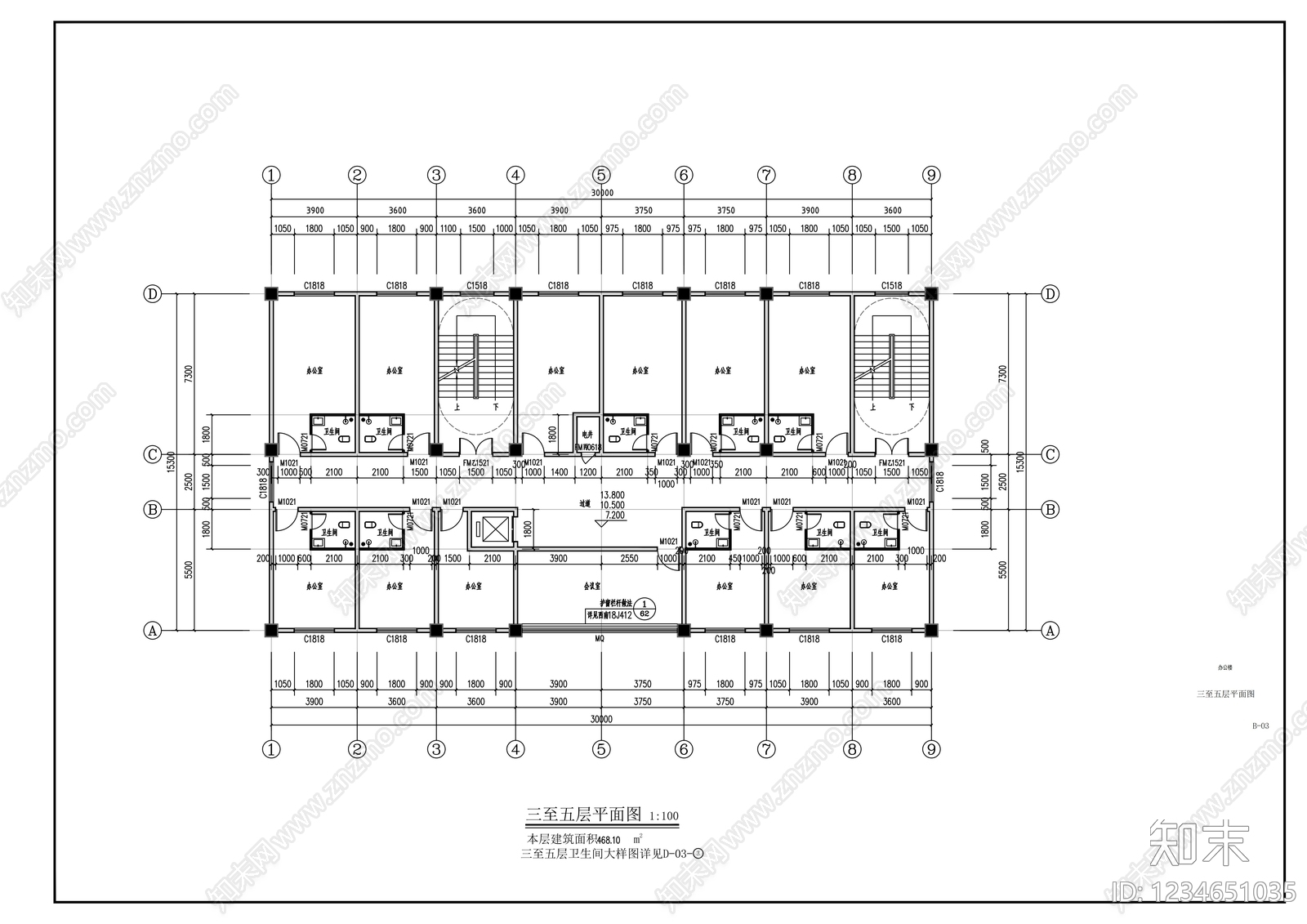 办公楼建筑cad施工图下载【ID:1234651035】