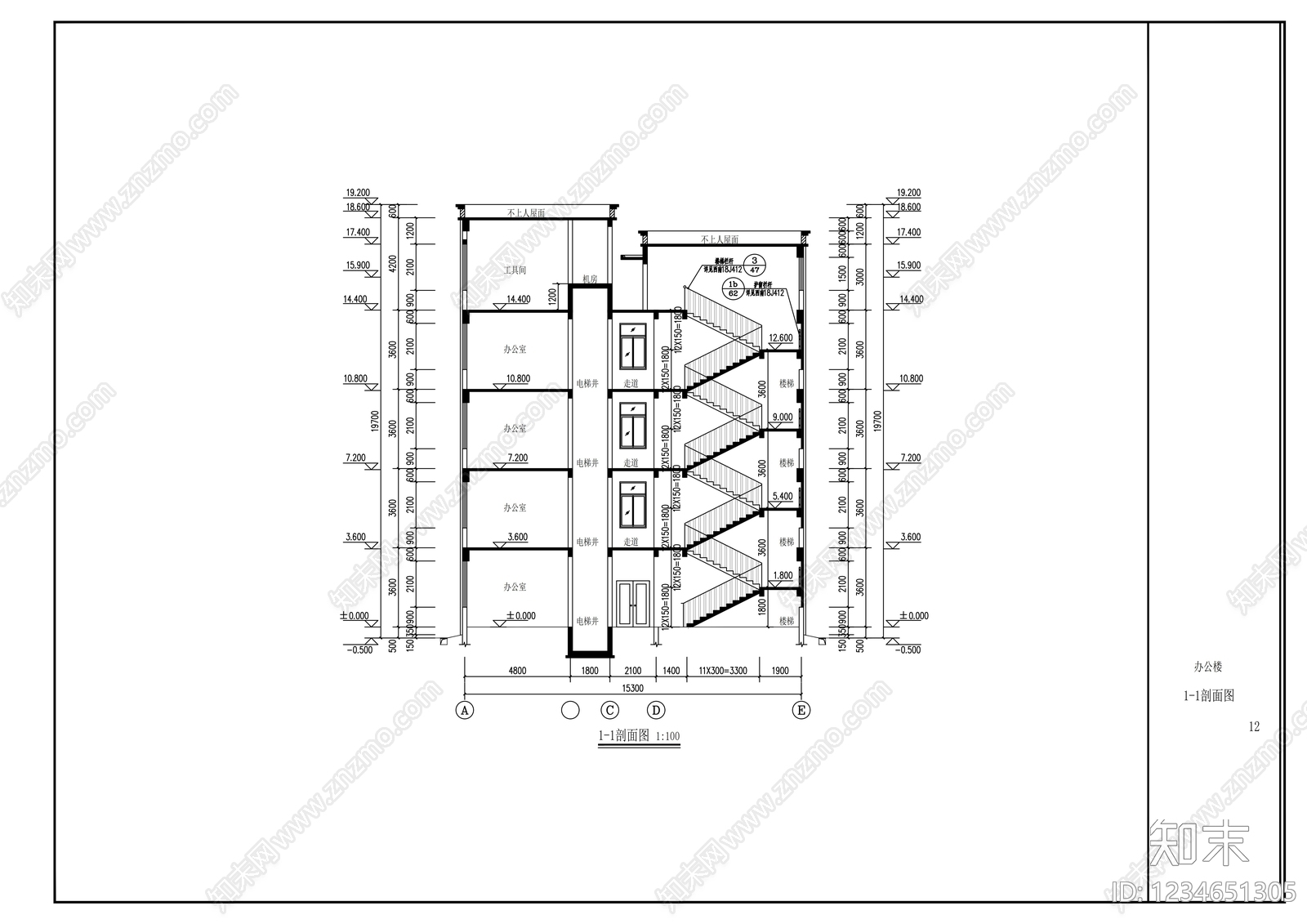办公楼建筑cad施工图下载【ID:1234651305】