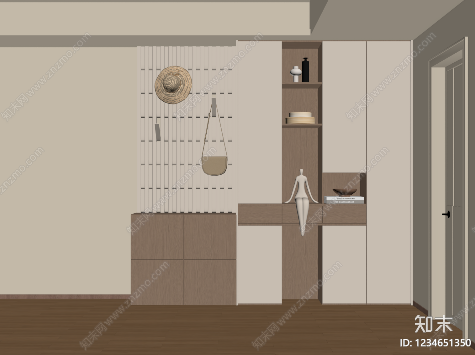 奶油风玄关SU模型下载【ID:1234651350】