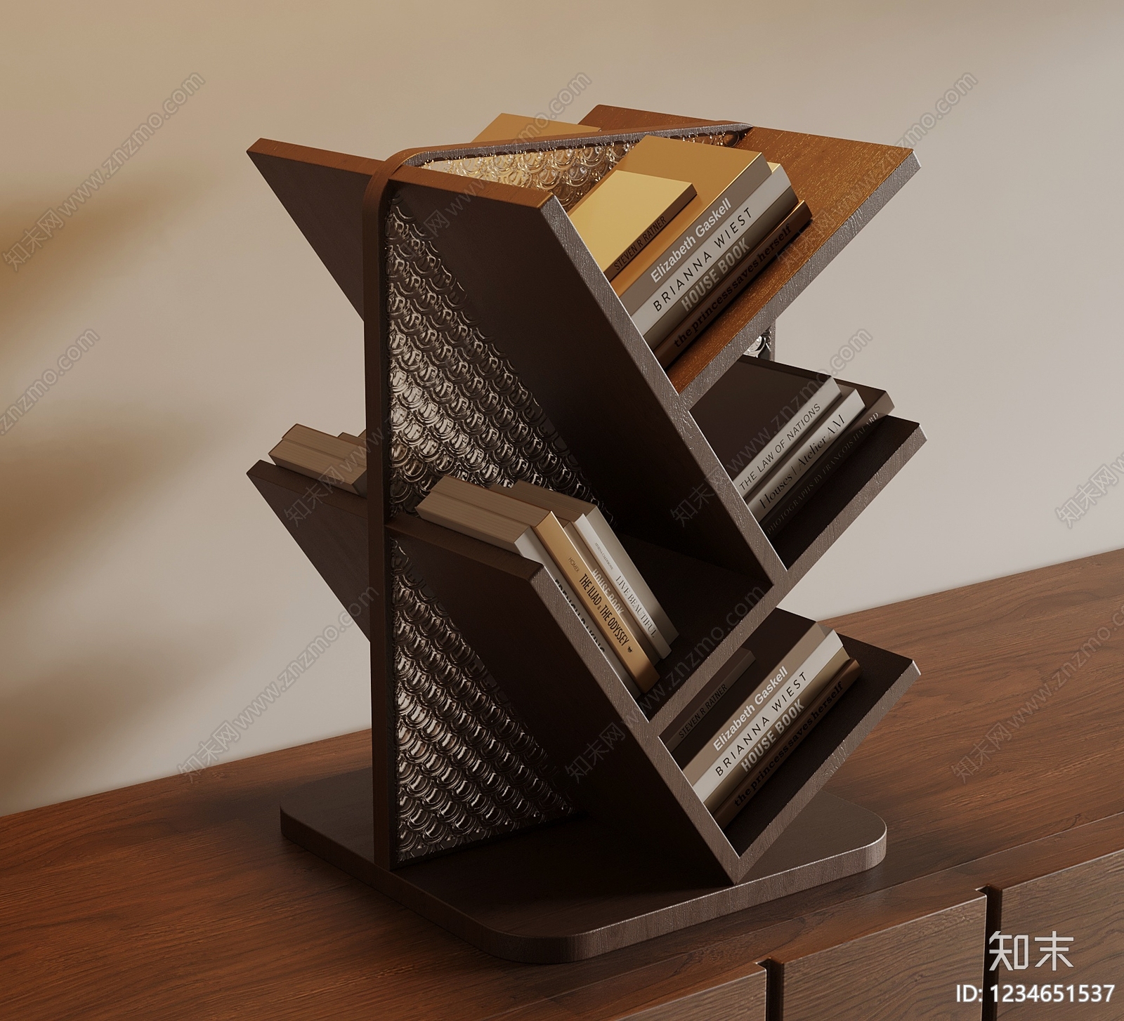 中古风书架3D模型渲染效果图