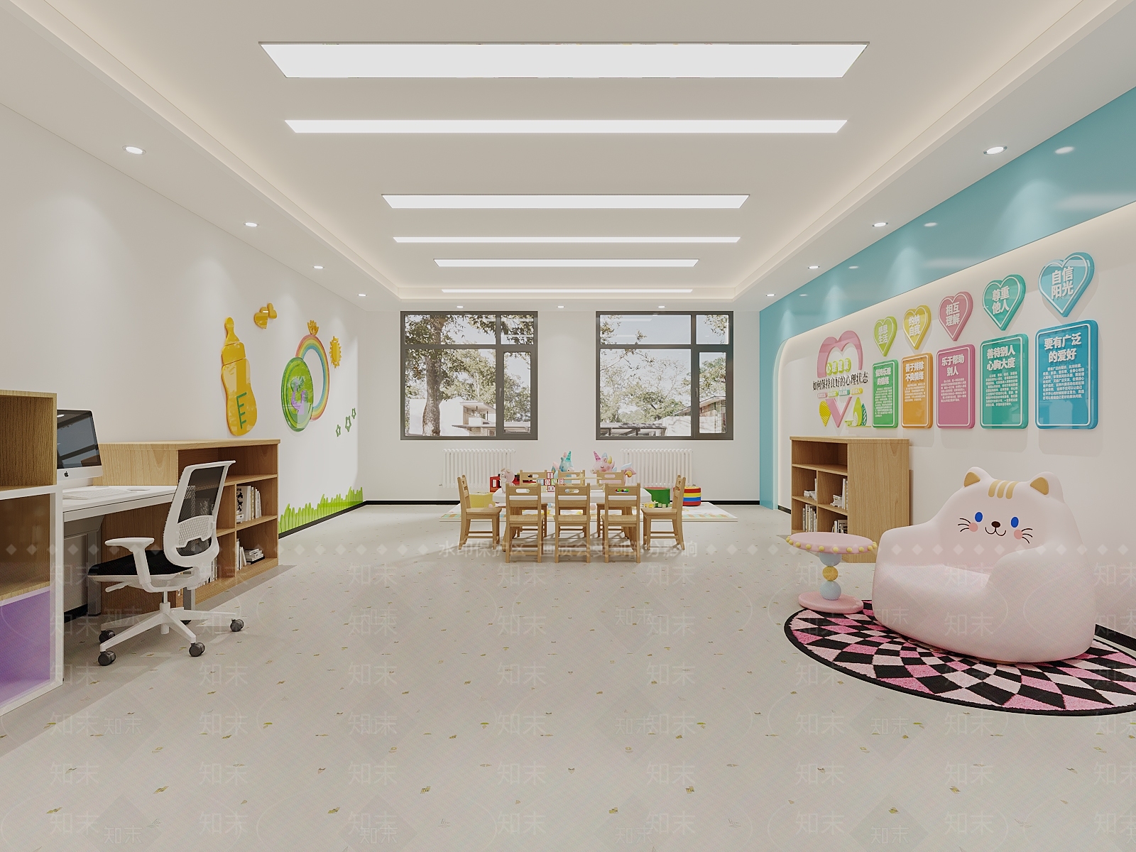 原木风幼儿园3D模型渲染效果图