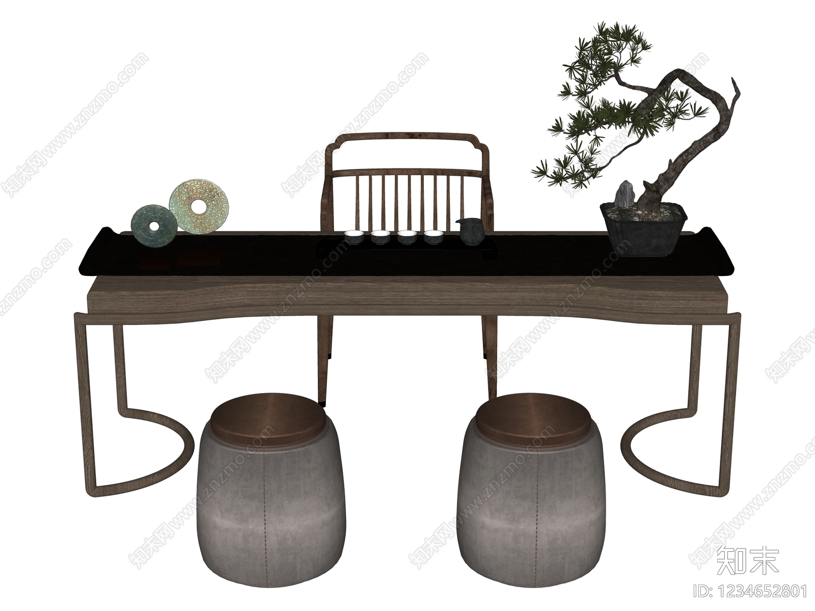 新中式茶桌椅SU模型下载【ID:1234652801】