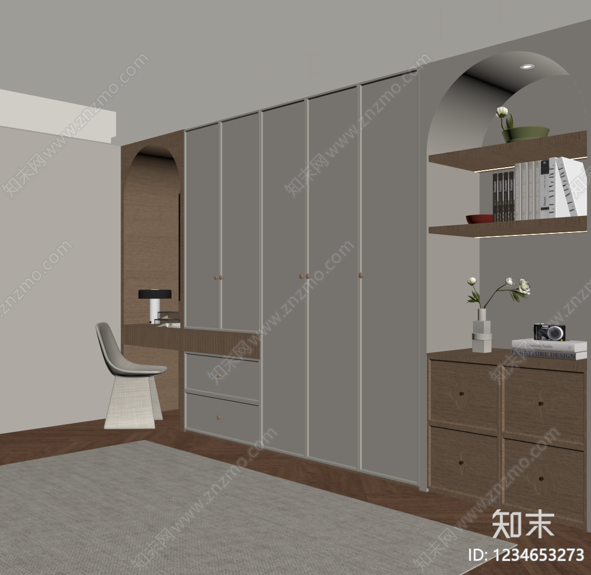 奶油风衣帽间SU模型下载【ID:1234653273】