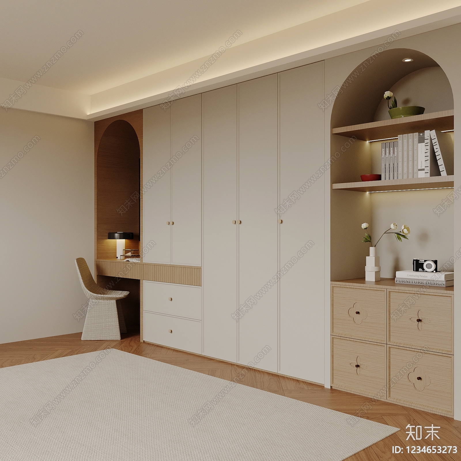 奶油风衣帽间SU模型下载【ID:1234653273】