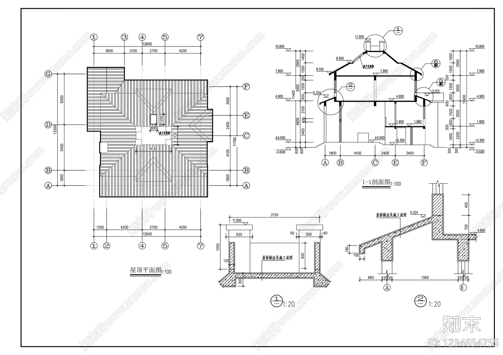 别墅建筑cad施工图下载【ID:1234654755】