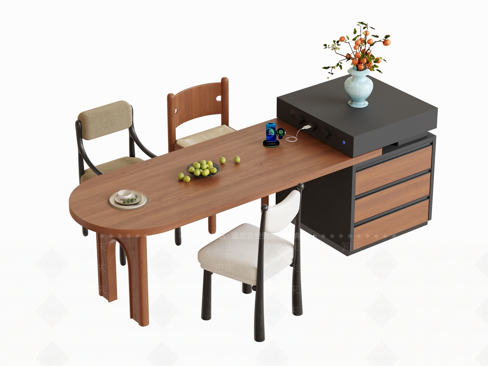 中古风餐桌椅SU模型草图