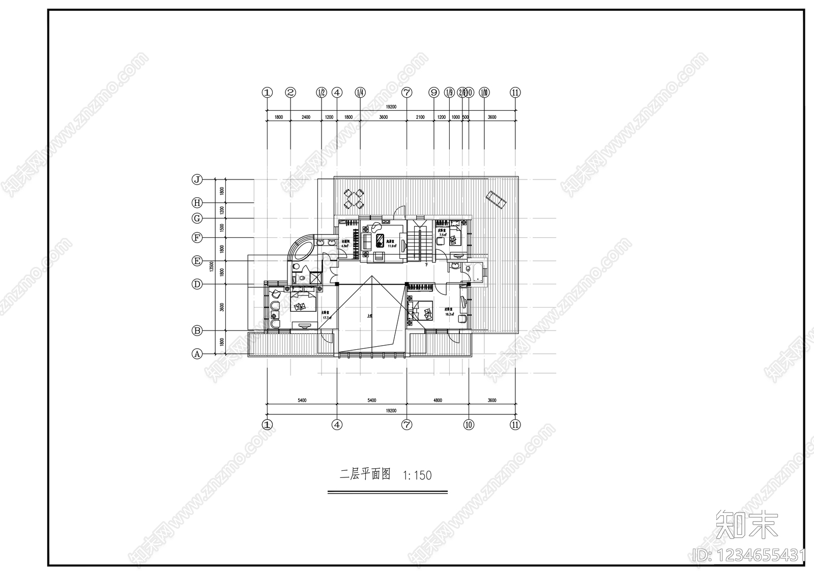 别墅建筑cad施工图下载【ID:1234655431】