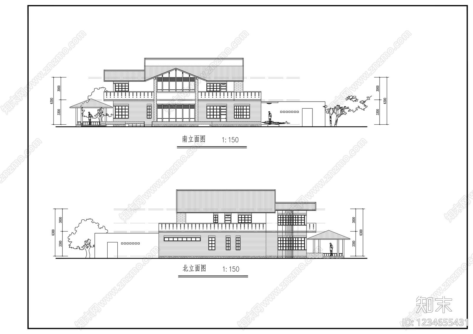 别墅建筑cad施工图下载【ID:1234655431】