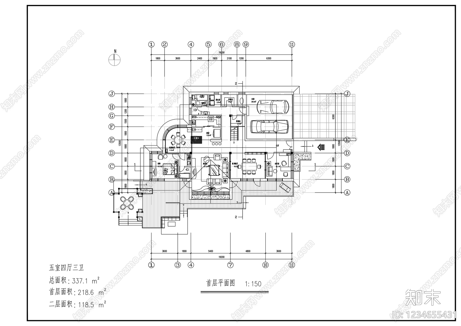 别墅建筑cad施工图下载【ID:1234655431】