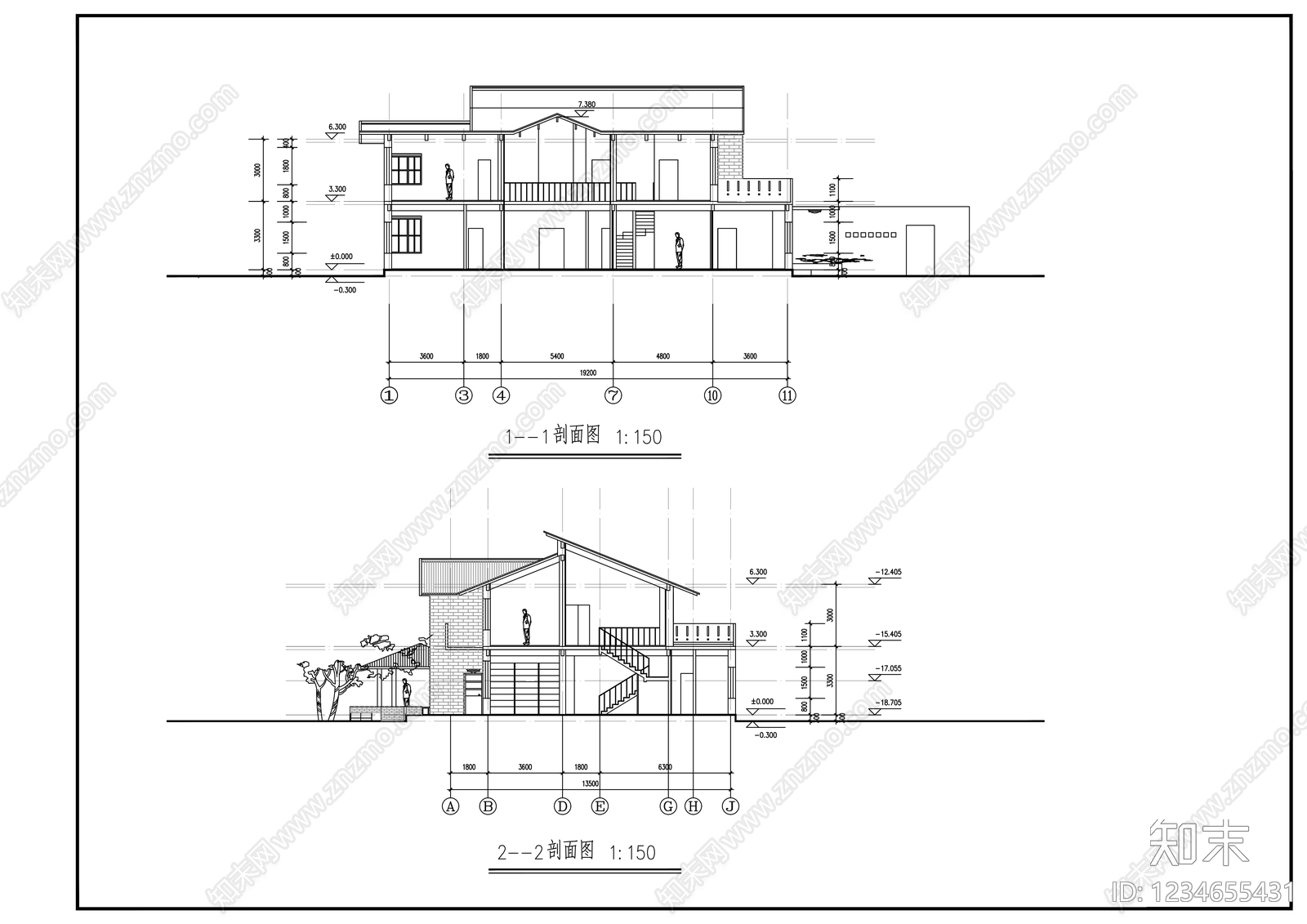 别墅建筑cad施工图下载【ID:1234655431】