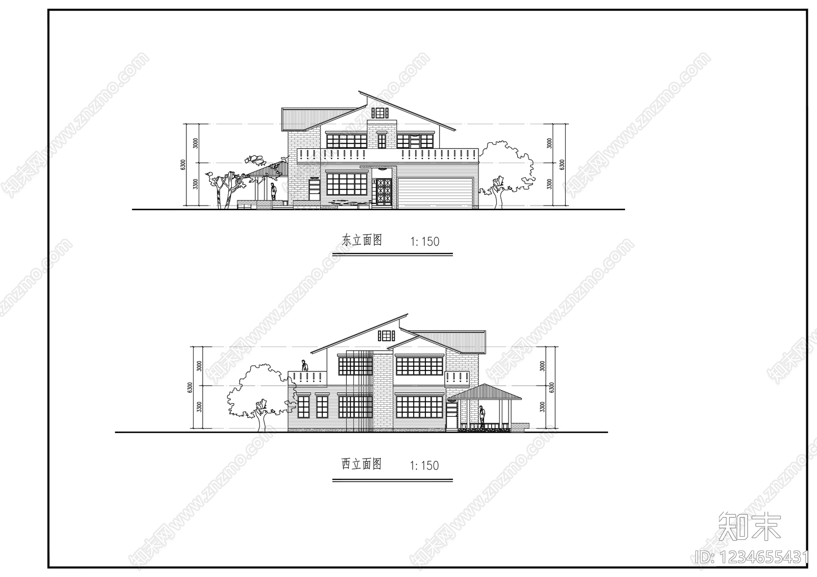 别墅建筑cad施工图下载【ID:1234655431】