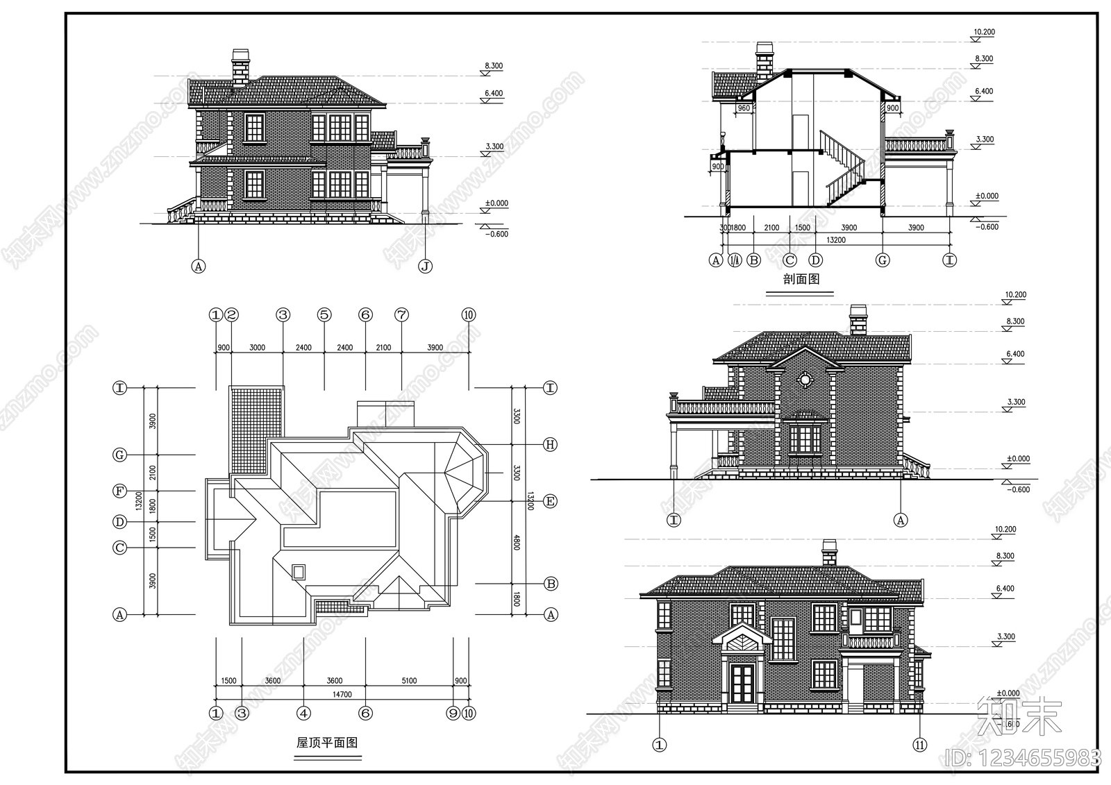 别墅建筑cad施工图下载【ID:1234655983】