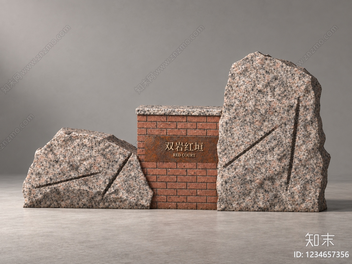 新中式景观景墙3D模型下载【ID:1234657356】