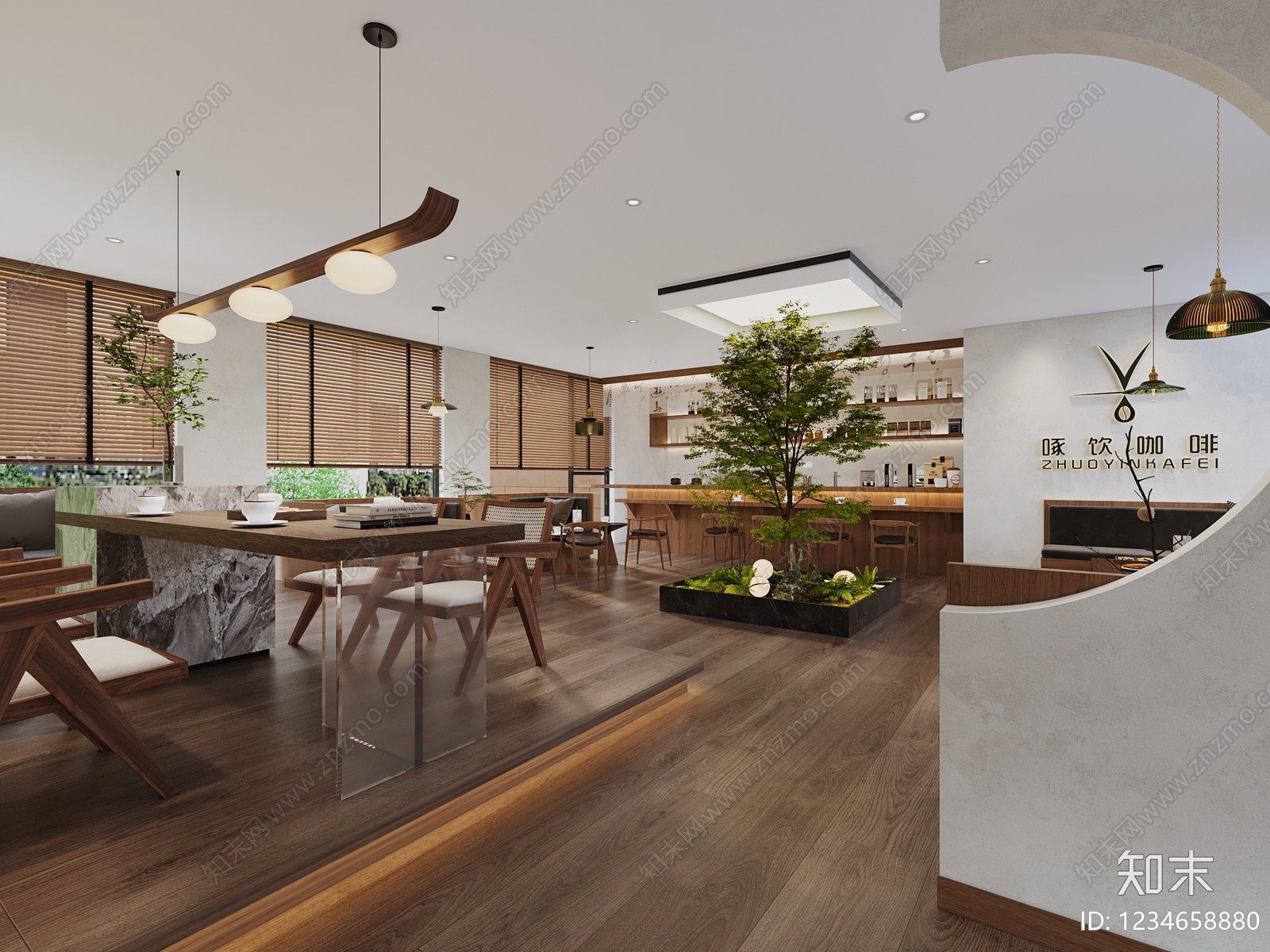 新中式咖啡厅3D模型下载【ID:1234658880】