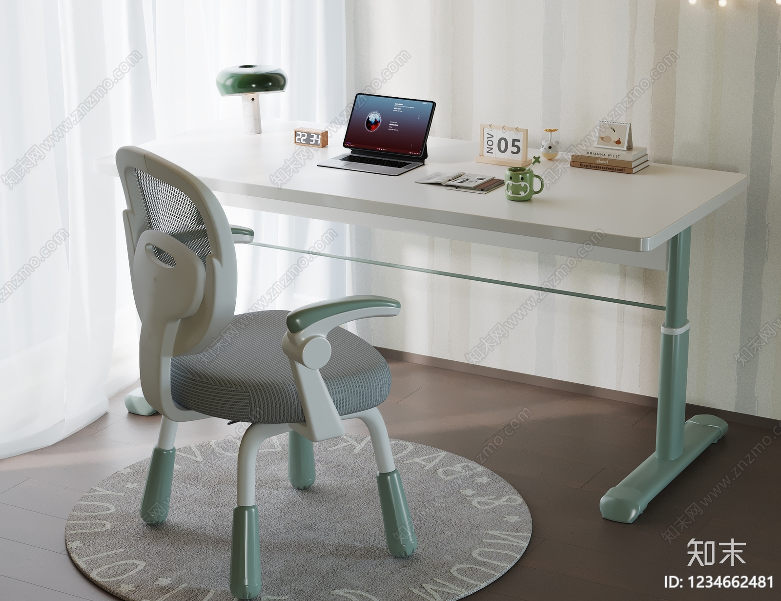 现代简约儿童桌椅3D模型渲染效果图