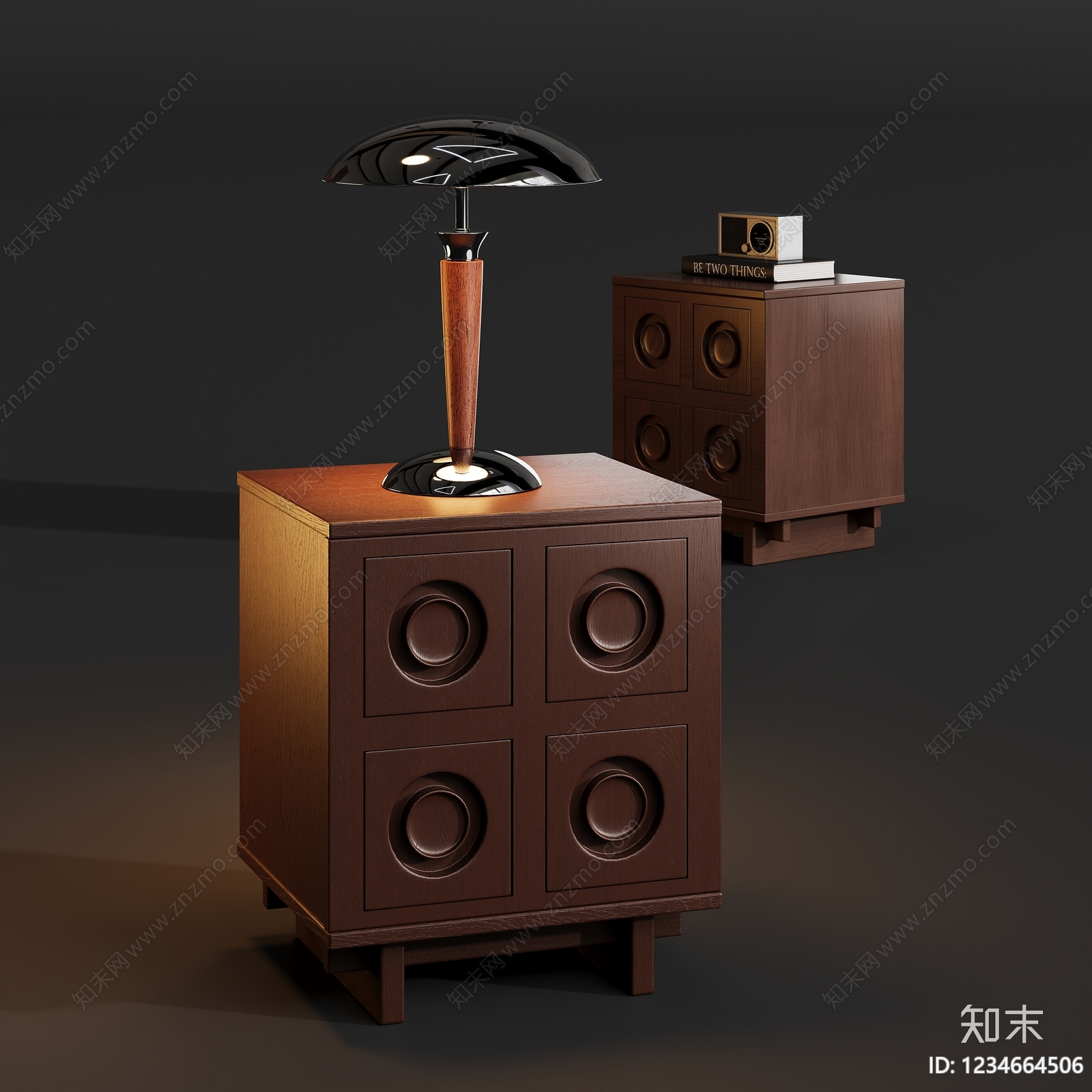 中古风床头柜3D模型渲染效果图