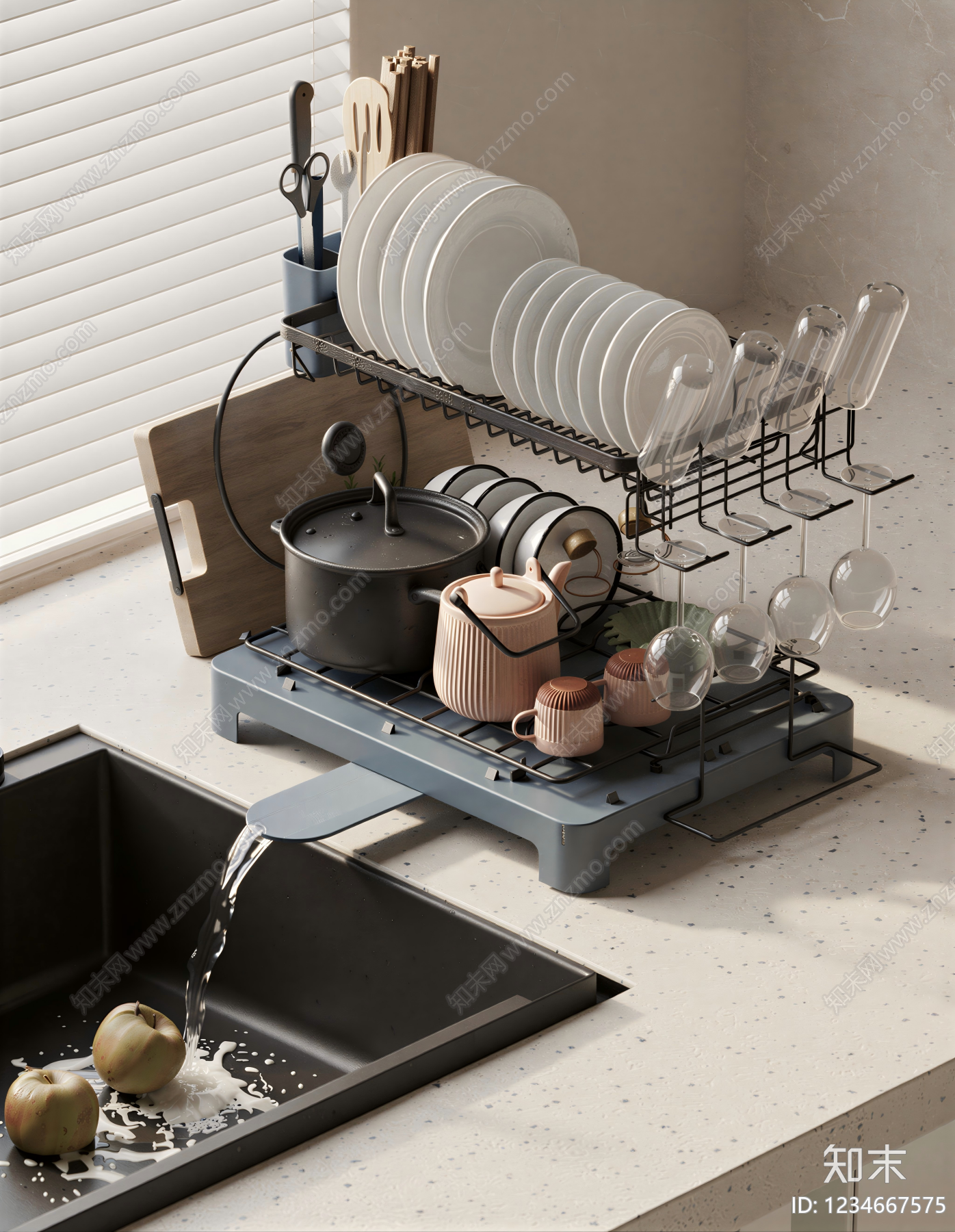 现代简约厨房用品3D模型渲染效果图