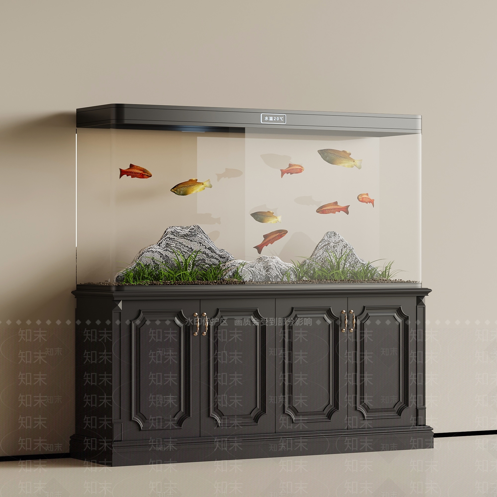 轻奢鱼缸3D模型渲染效果图