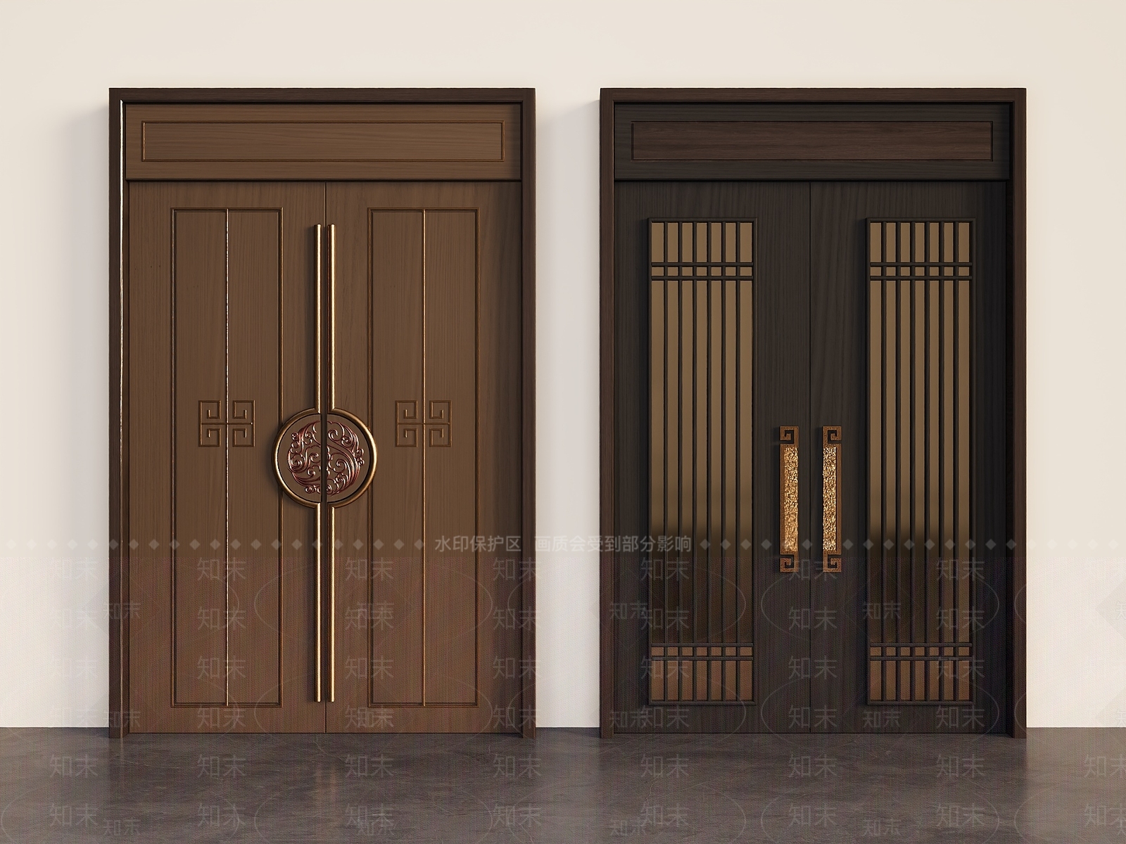 新中式双开门3D模型下载【ID:1234668186】
