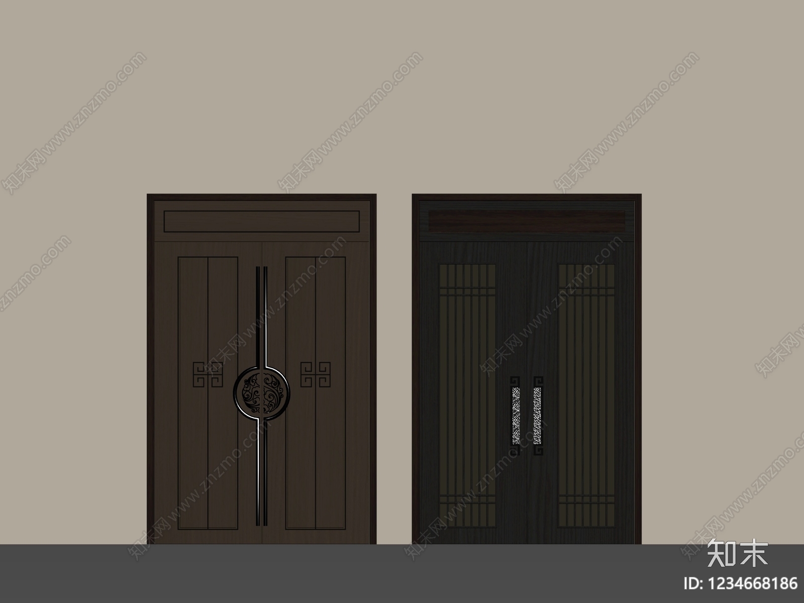 新中式双开门3D模型下载【ID:1234668186】