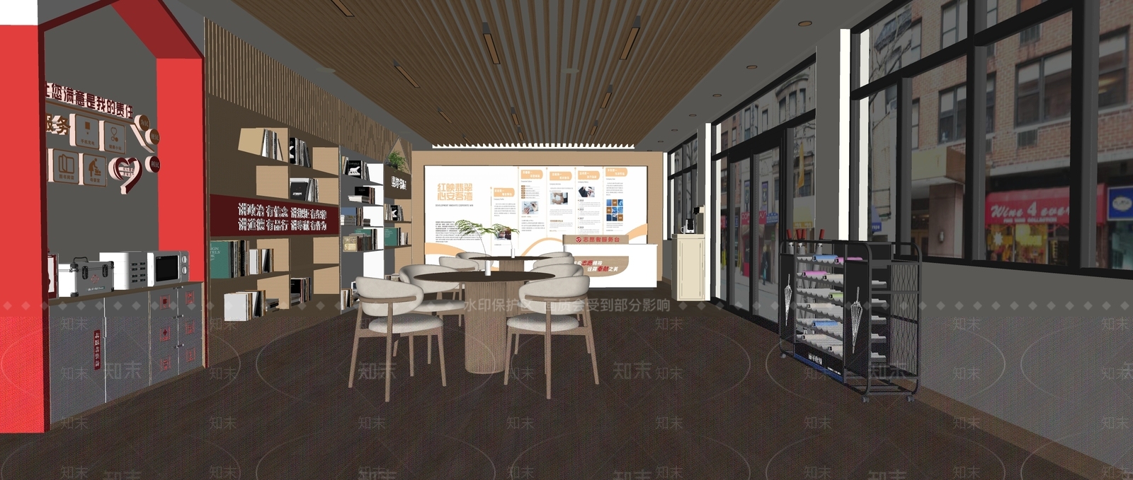 原木风办事大厅SU模型下载【ID:1234668966】