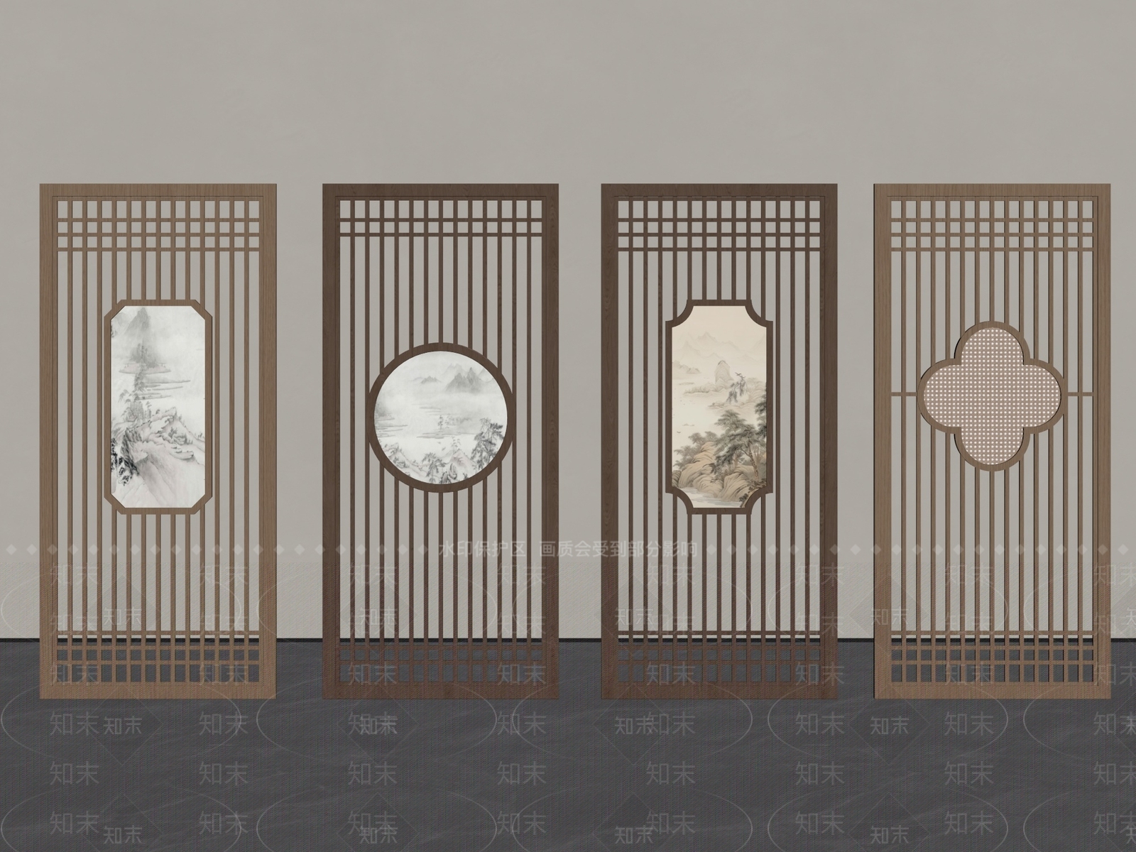 新中式屏风3D模型下载【ID:1234673790】