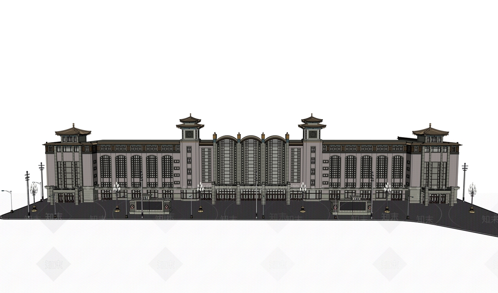 新中式火车站SU模型草图