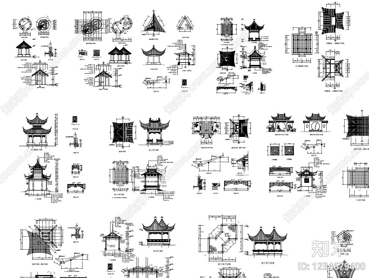 亭子cad施工图下载【ID:1234679400】