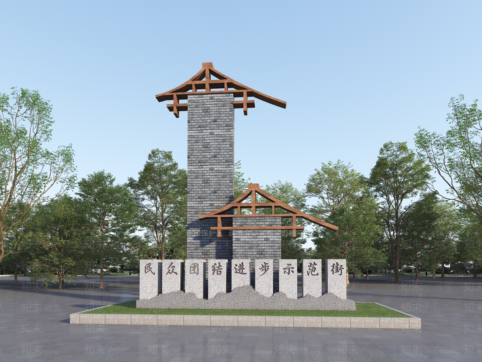 新中式景观景观导视3D模型下载【ID:1234680441】