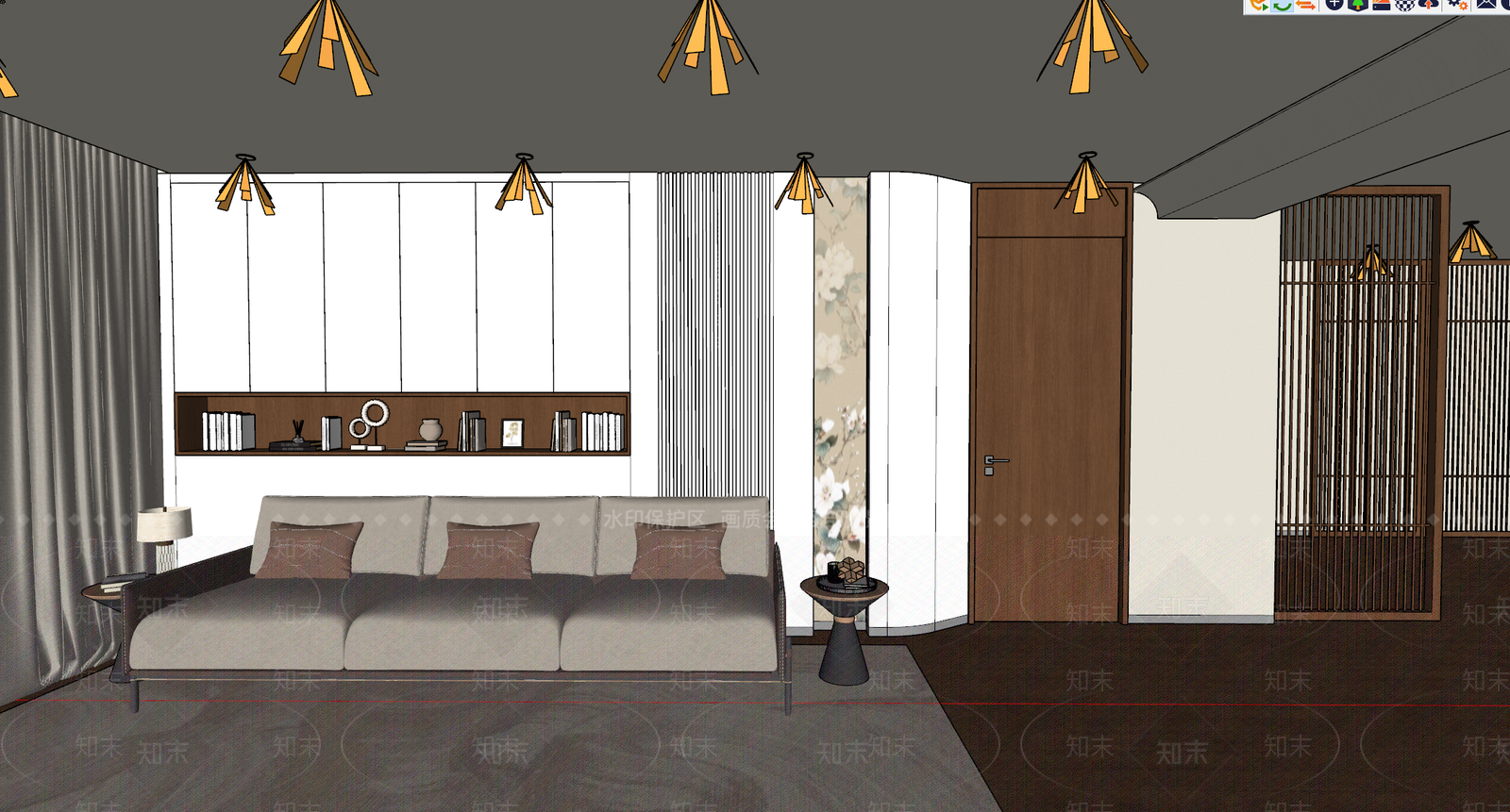 新中式家居客厅SU模型下载【ID:1234684947】