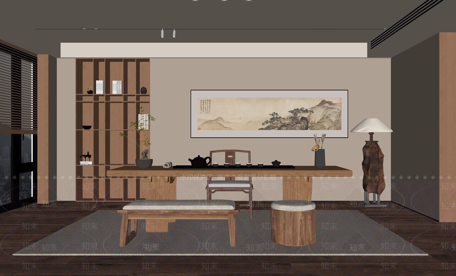 新中式茶室SU模型下载【ID:1234686151】