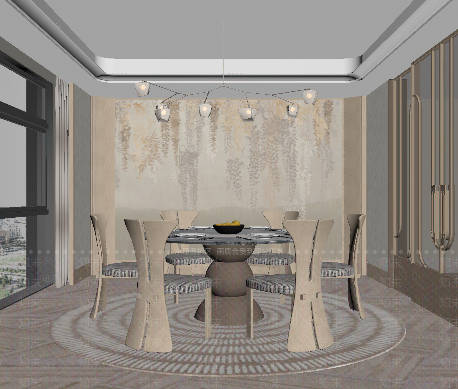 新中式家居餐厅SU模型下载【ID:1234688947】